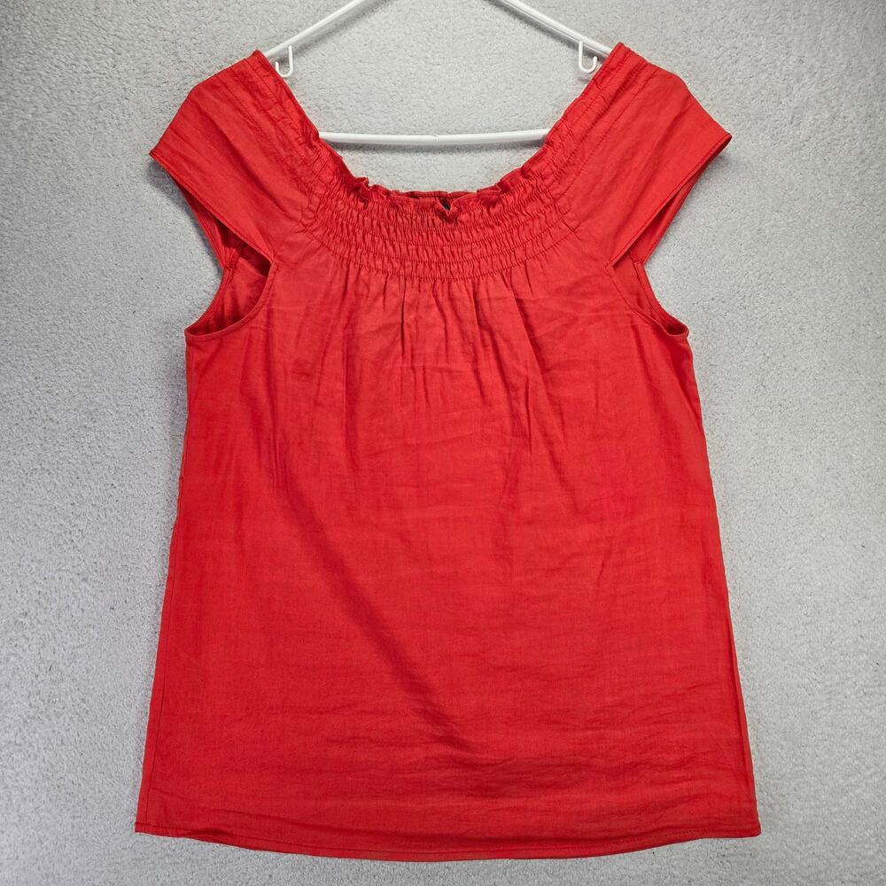 Theory Jennias Top Womens P Sleeveless Snocked Blouse Linen Blend Breathable